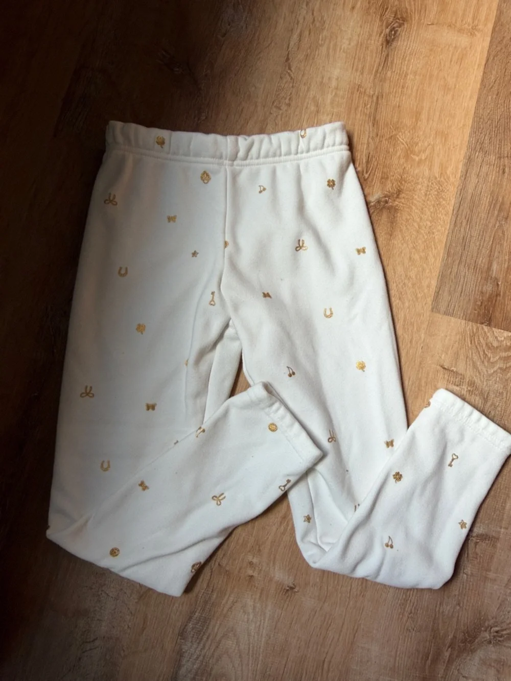 Carter's Cream Girls' cozy lined Leggings with Gold Accent Motifs